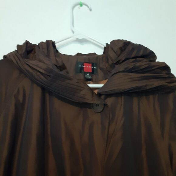 Vtg Gallery Jacket Womens M Brown Button Up Coat Lightweight Hooded - Picture 2 of 9